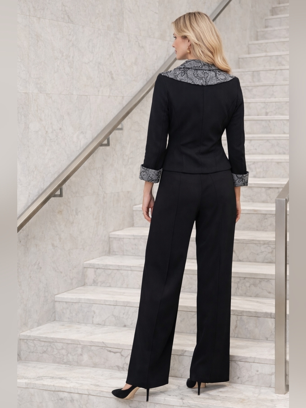 JOSEPH RIBKOFF Embellished Collar Jacket 6 Black Sequin Trim - Picture 2 of 10